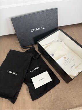 CHANEL Black and White Box with Black Dust Bags & Card Set